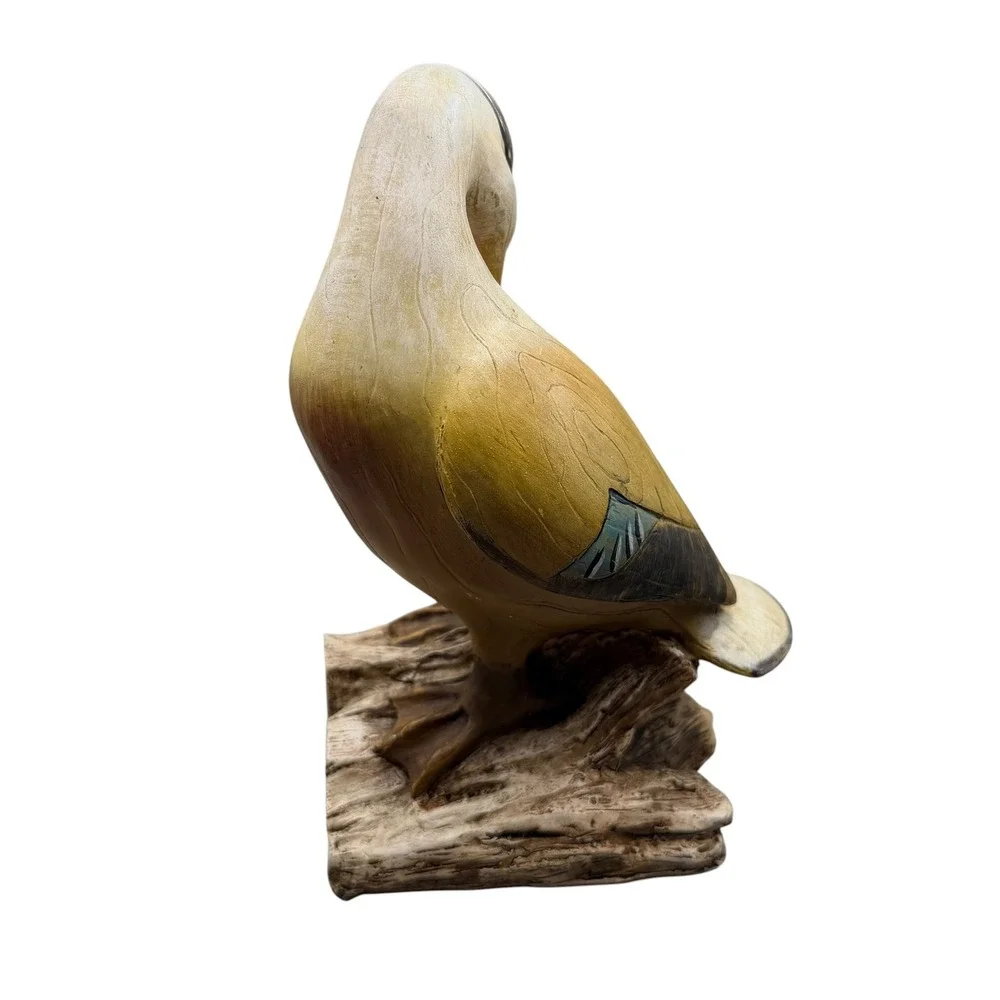 Rustic Preening Duck Figurine Hand Painted Resin Faux Wood Grain Mallard Decoy